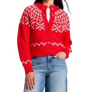 UNIVERSAL THREAD Red Fair Isle Merriment Cardigan Sweater Size Small Target